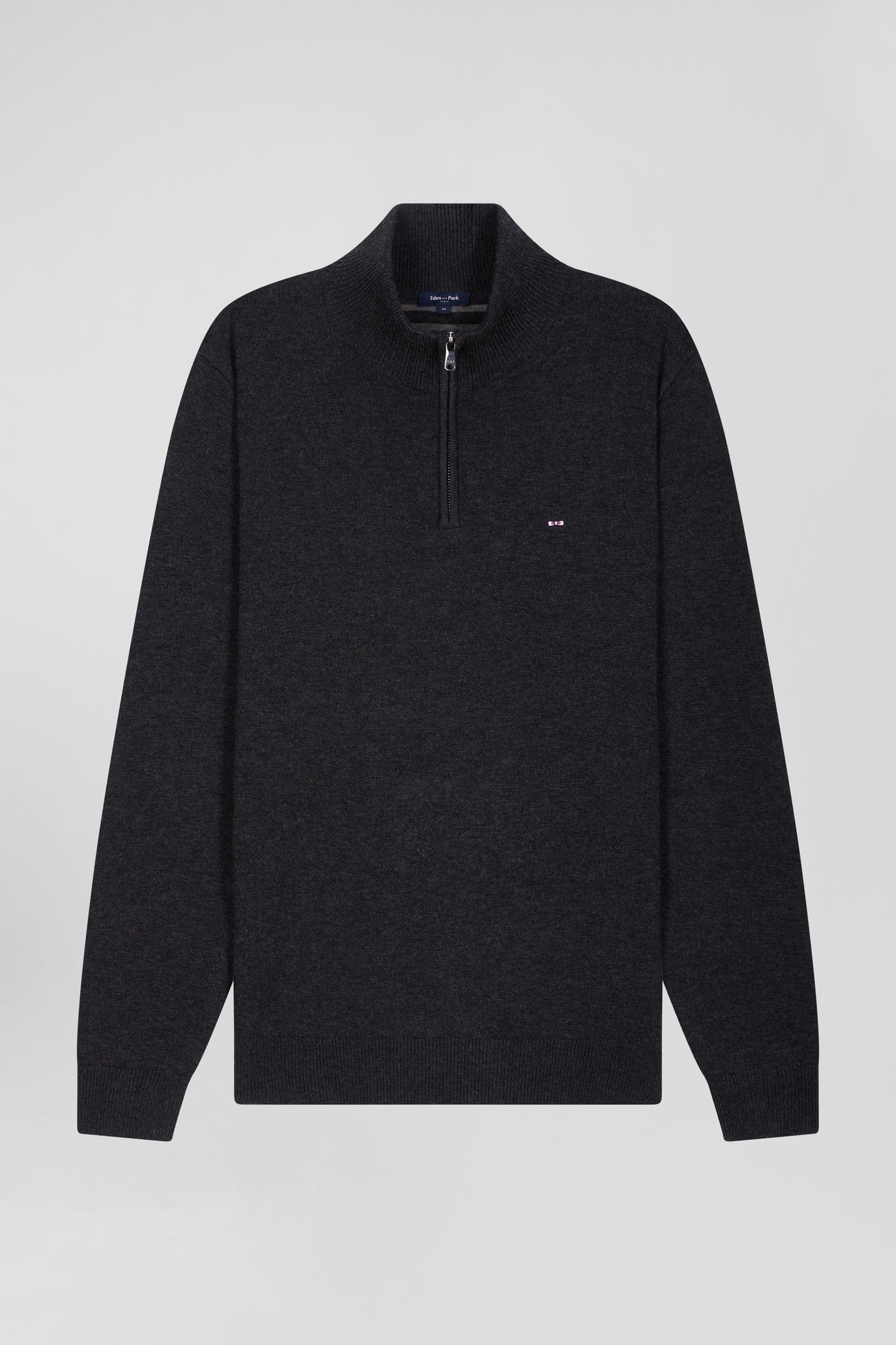 Pull col camionneur zippé en laine et coton gris anthracite coupe Regular