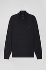 Pull col camionneur zippé en laine et coton gris anthracite coupe Regular