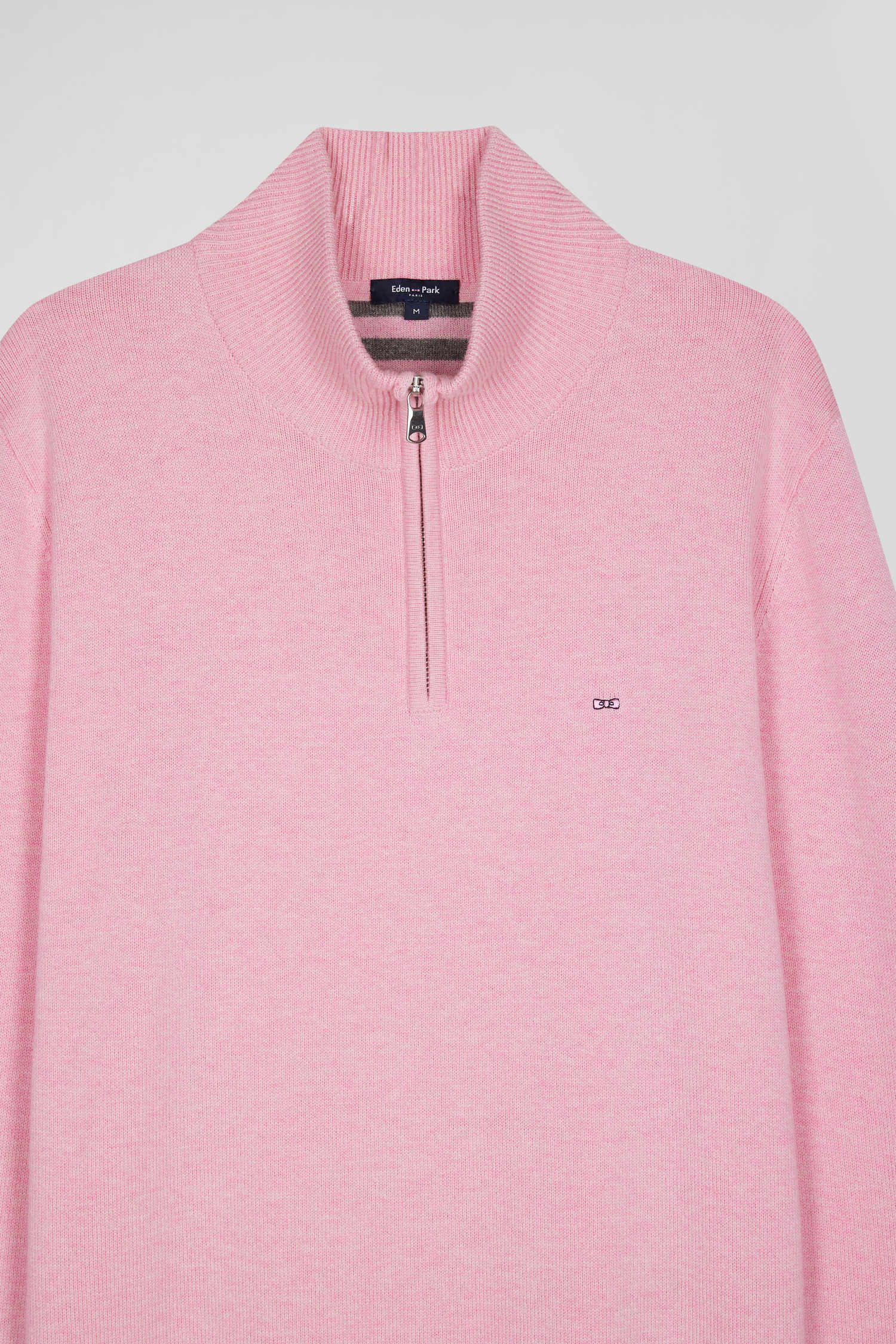 Pull col camionneur zippé en laine et coton rose coupe Regular