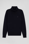 Pull col roulé en laine et coton bleu marine coupe Regular