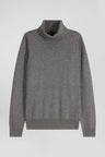 Pull col roulé en laine et coton gris coupe Regular