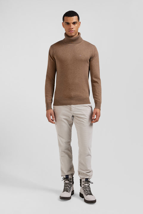 Regular camel wool and cotton turtleneck jumper - Image 1