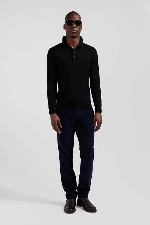 Regular black wool jumper with rugby shirt collar - Image 1