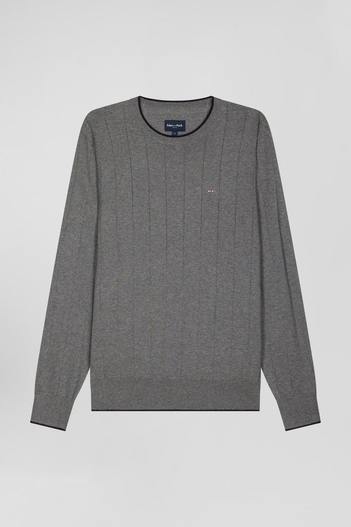 Pull col rond en coton et cachemire gris coupe Regular alt view