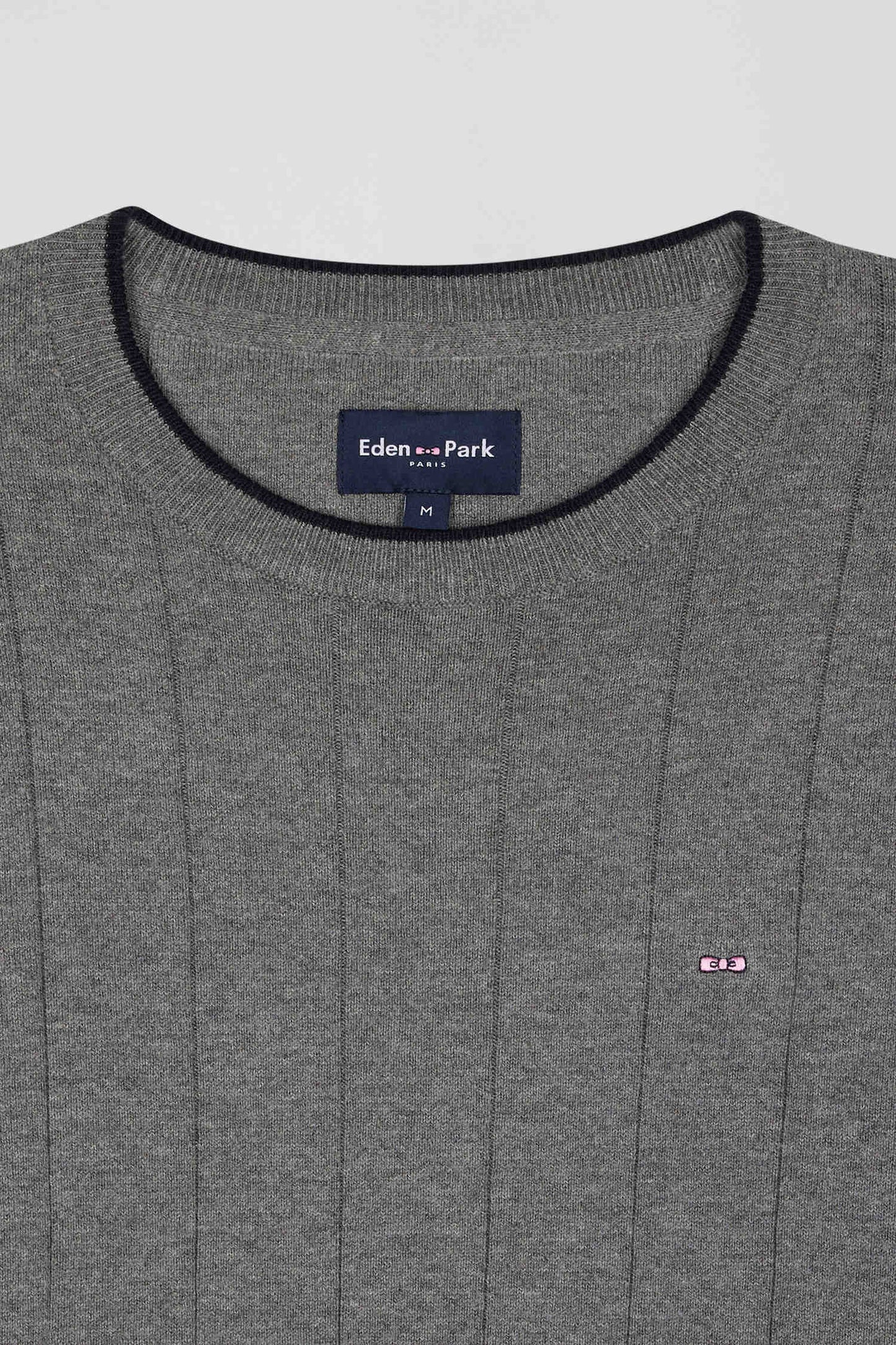 Pull col rond en coton et cachemire gris coupe Regular