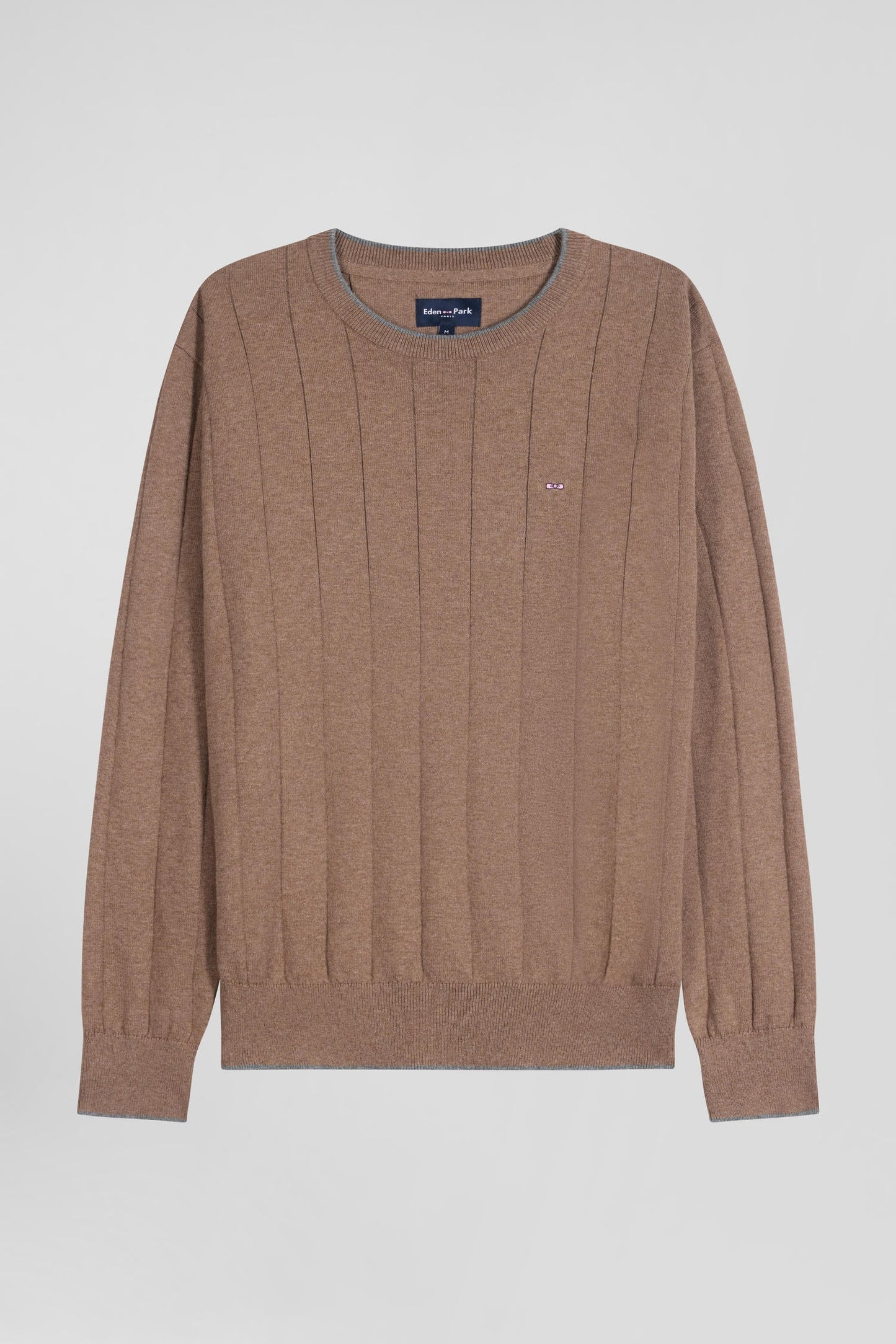 Pull col rond en coton et cachemire marron coupe Regular - Image 2