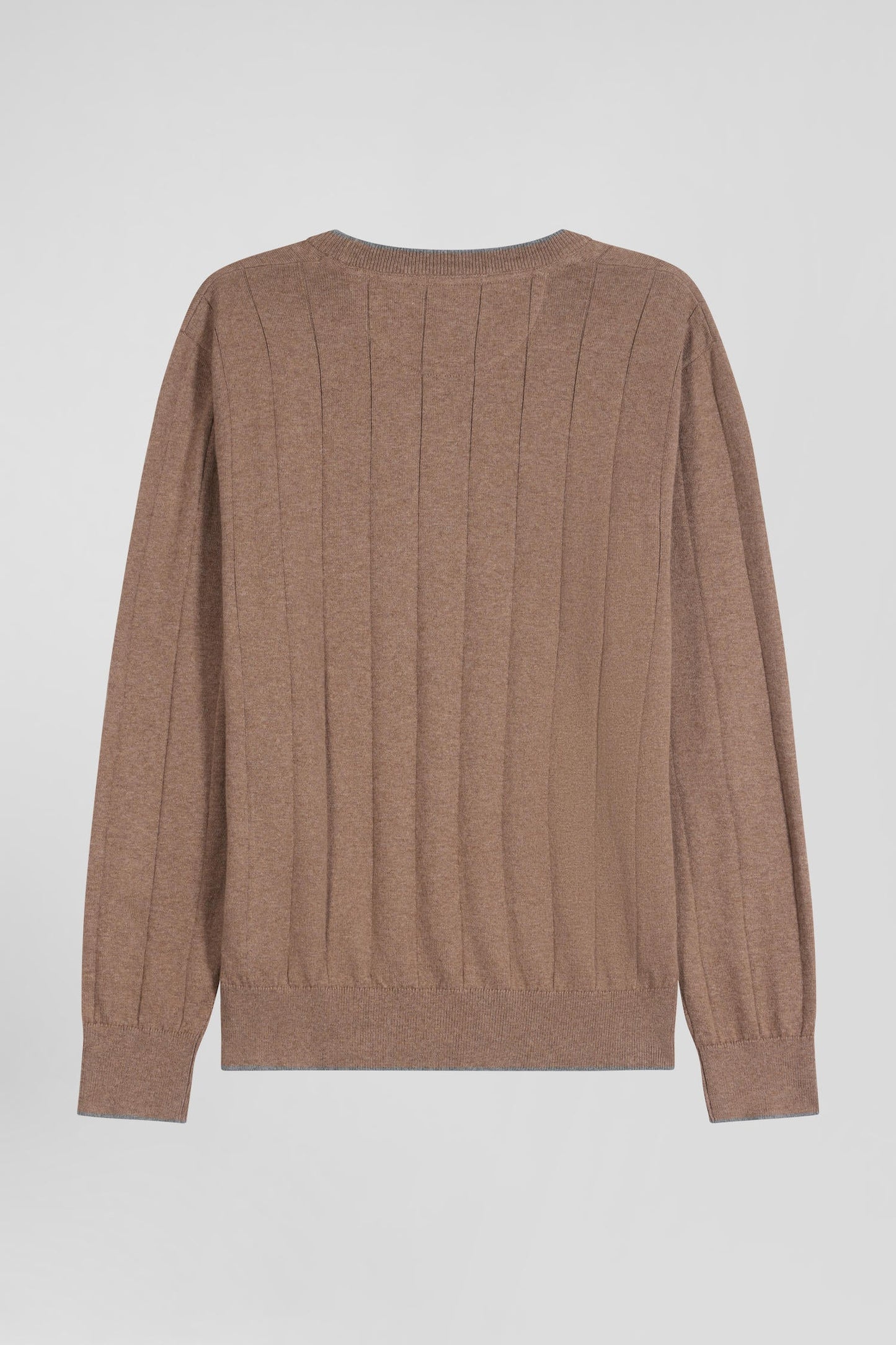 Pull col rond en coton et cachemire marron coupe Regular - Image 5