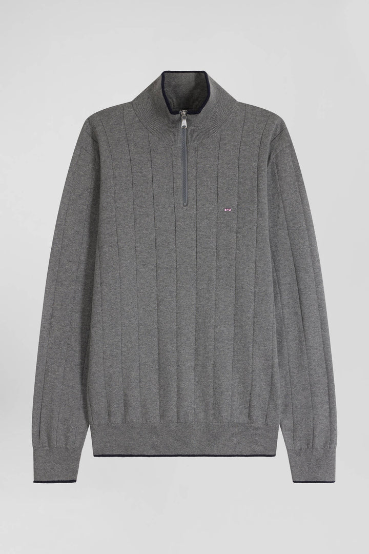 Pull col camionneur en coton et cachemire gris coupe Regular alt view