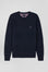 Pull col rond en coton bleu marine à jeux de maille coupe Regular