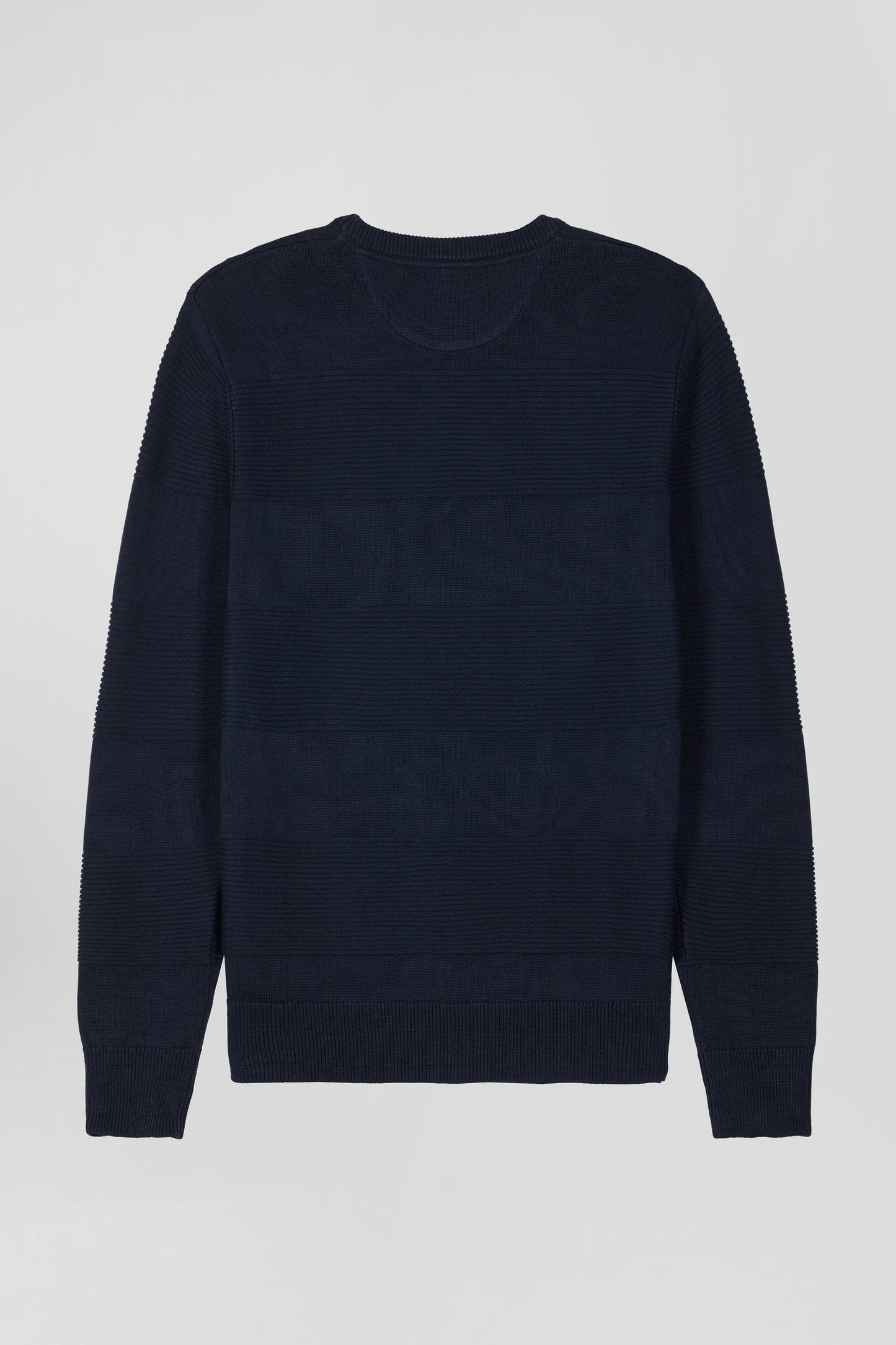 Pull col rond en coton bleu marine à jeux de maille coupe Regular - Image 2