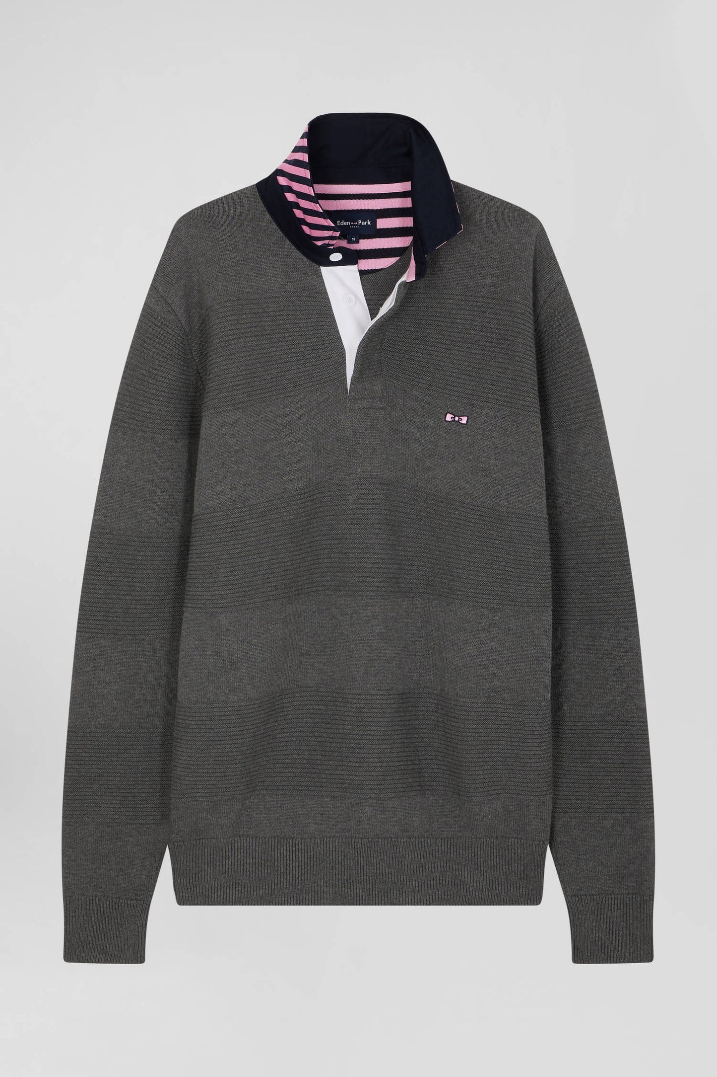 Pull col polo en coton gris anthracite coupe Regular - Image 2