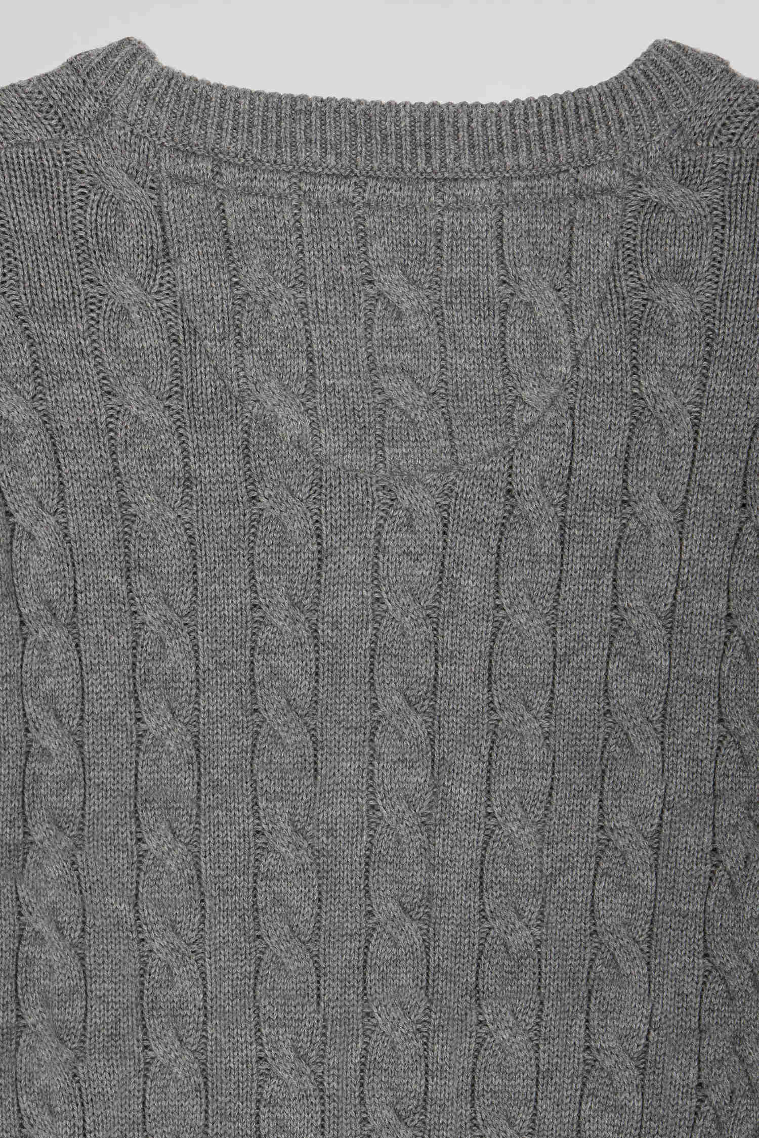 Pull col rond en laine et coton marron à jeux de maille coupe Regular