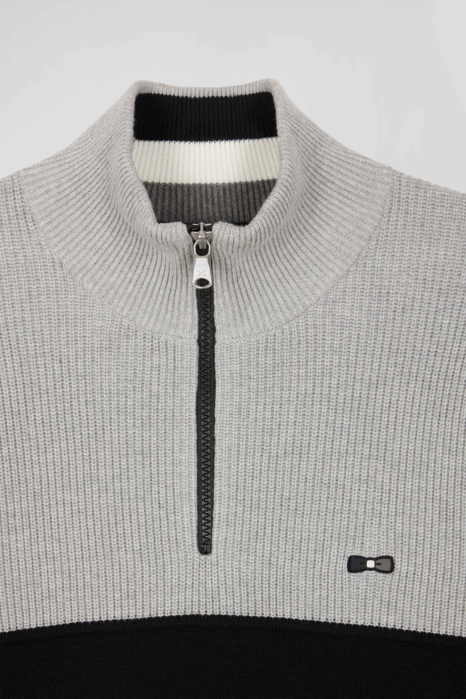 Pull col camionneur en coton gris à jeux de maille coupe Regular