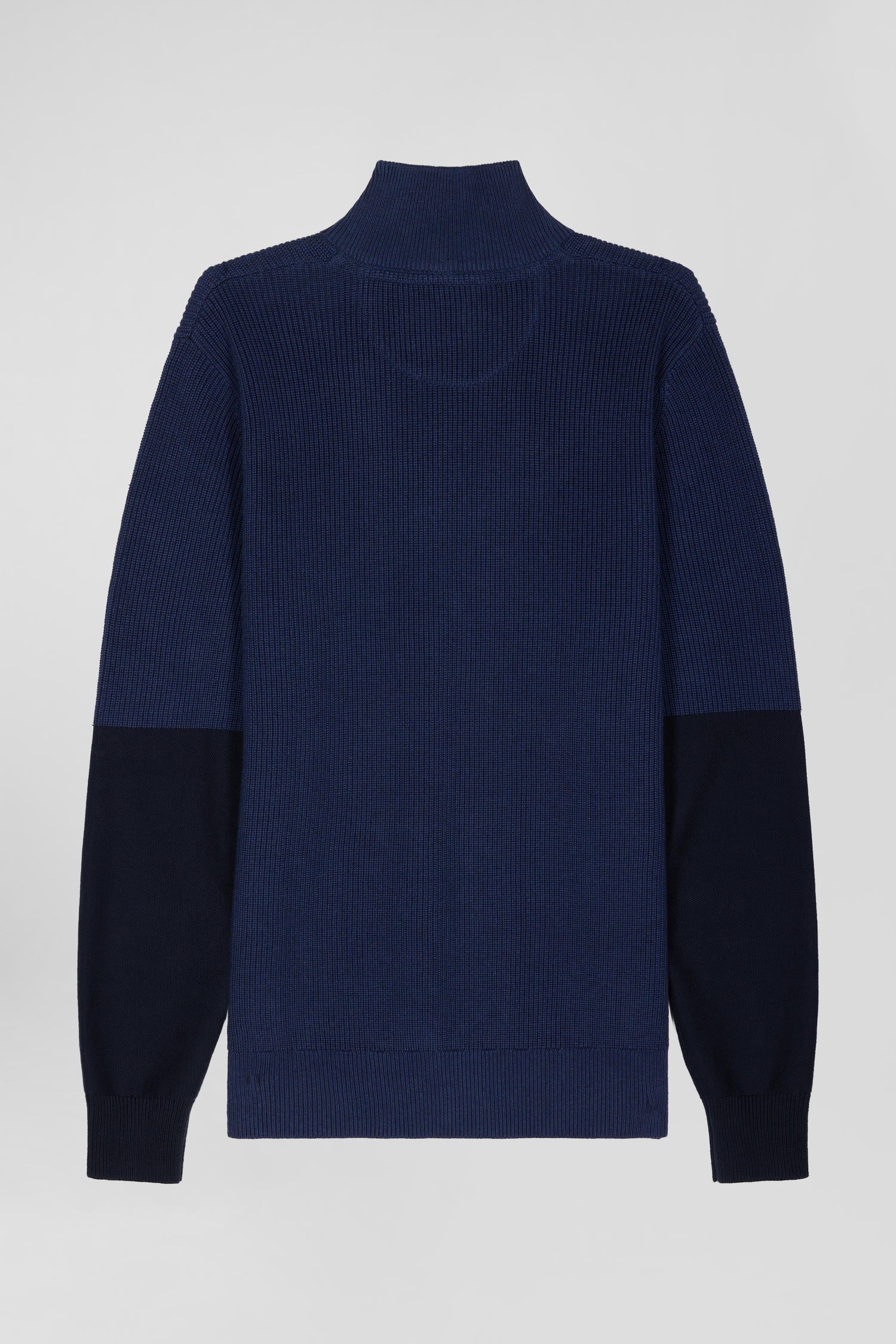 Pull col camionneur montant en coton bleu foncé à jeux de maille coupe Regular