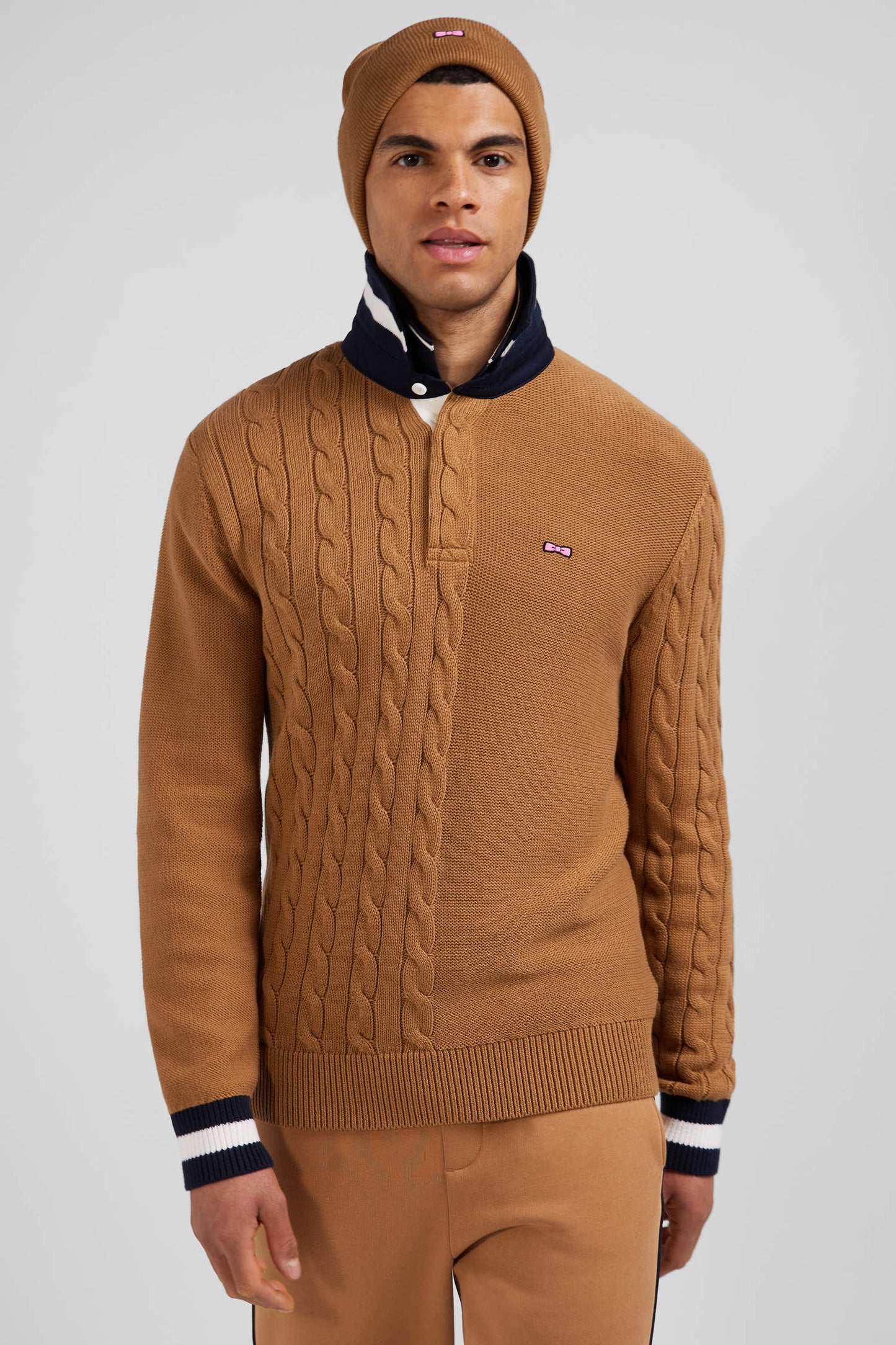 Pull col maillot en coton camel coupe Regular - Image 3