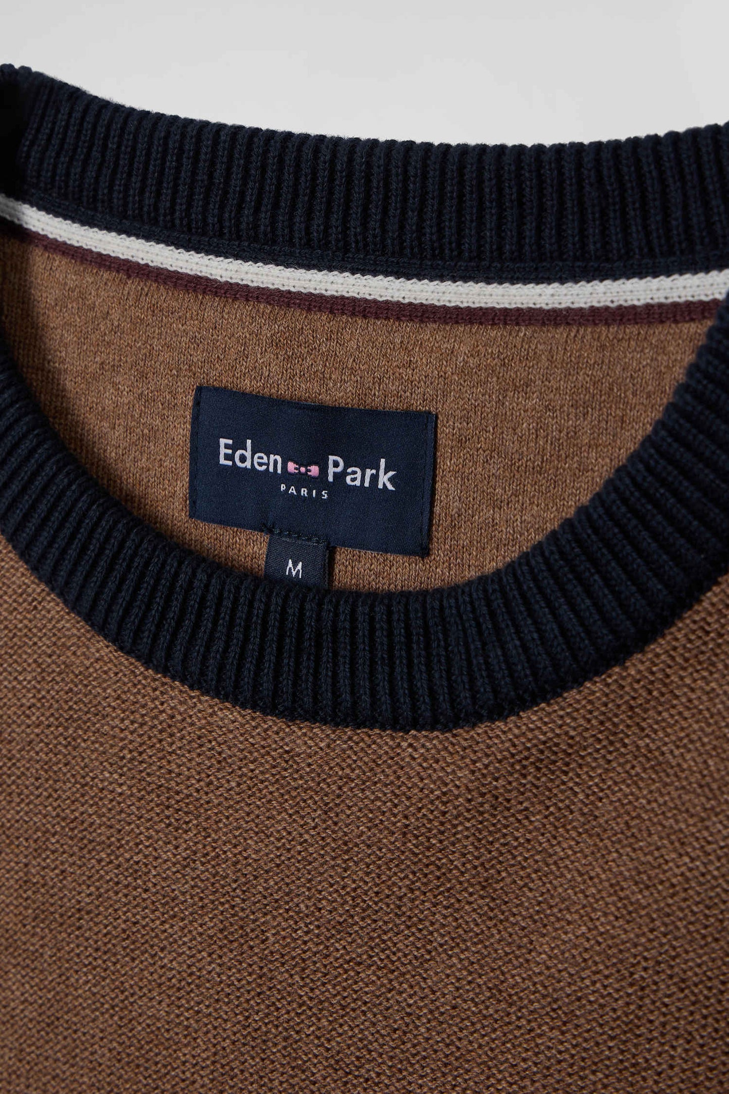 Round-neck sweater in grey and hazelnut cotton with regular-cut knits