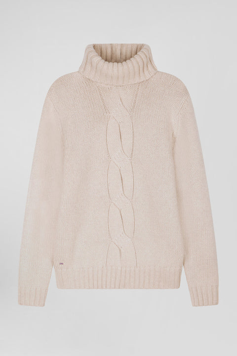 Regular ecru virgin wool and recycled polyamide turtleneck jumper with 3D knitting - Image 2