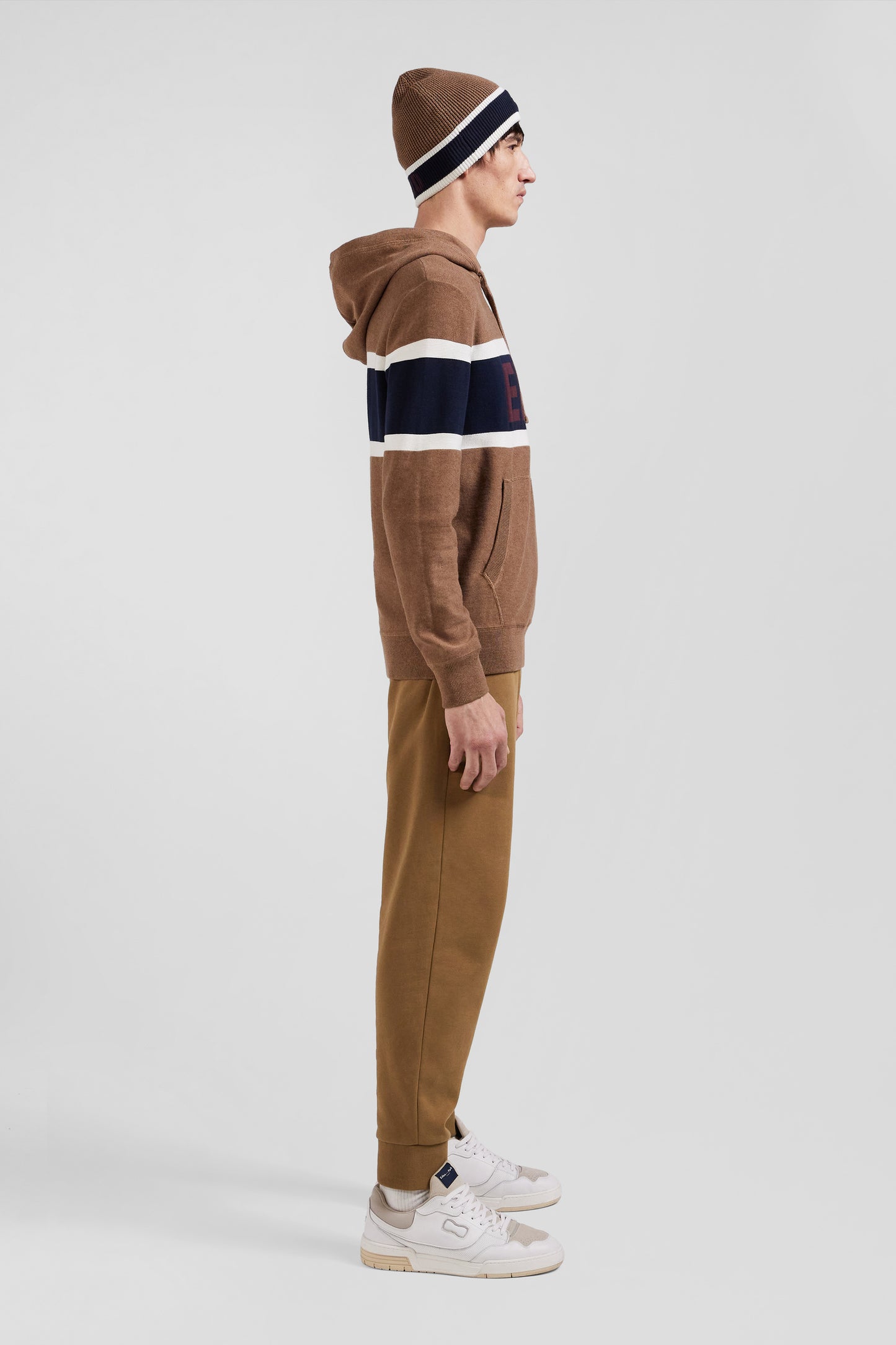 Hooded sweater in jacquard hazelnut cotton EP10 Regular fit