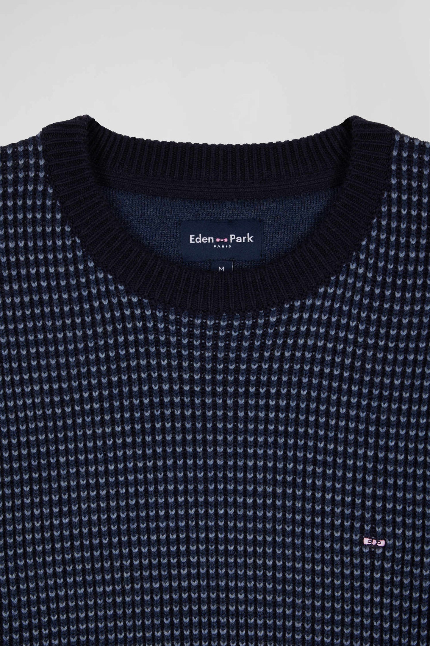 Pull col rond en laine et coton bleu marine coupe Regular - Image 7