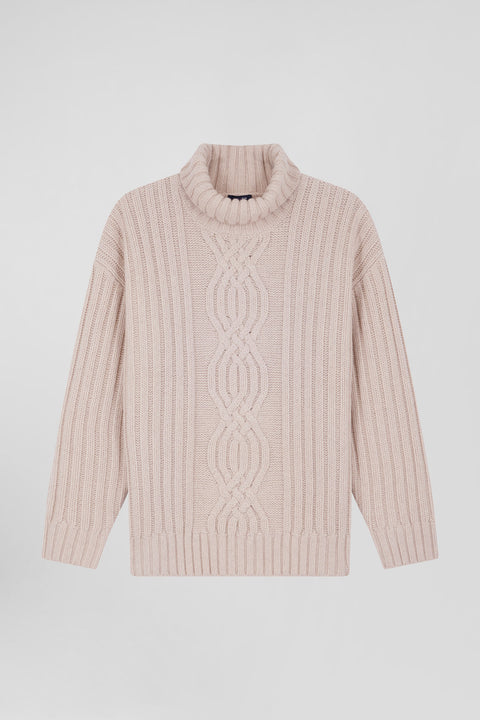Pull col cheminée en laine mélangée effet nœud ivoire coupe Oversized - Image 2