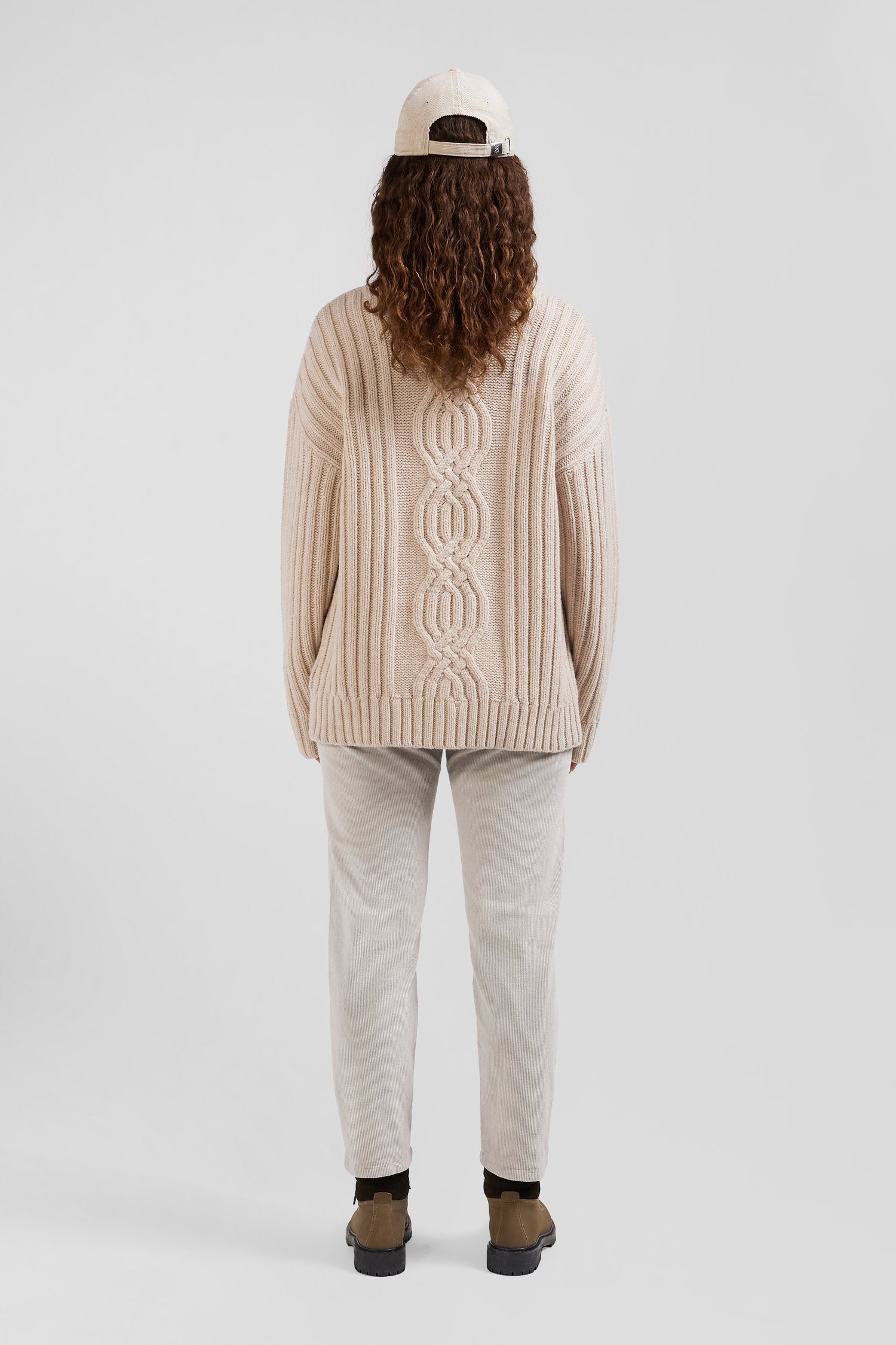 Oversize ivory wool blend high neck jumper with bow effect