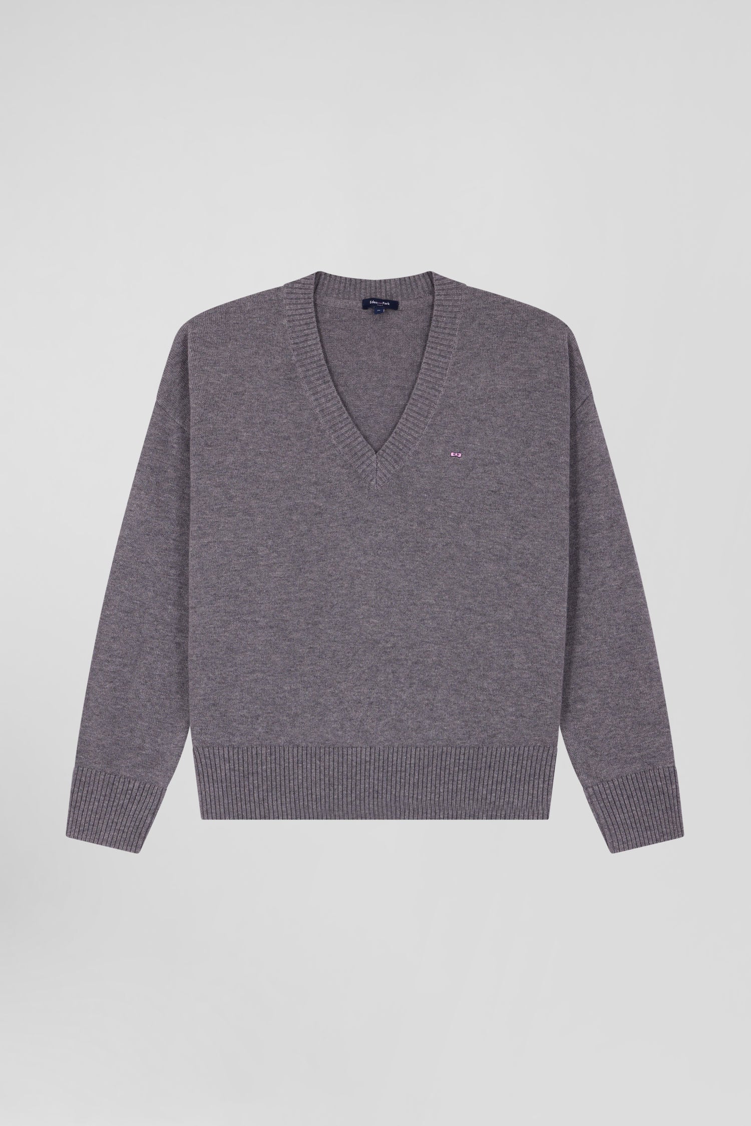 Relax light grey wool and cotton V-neck jumper