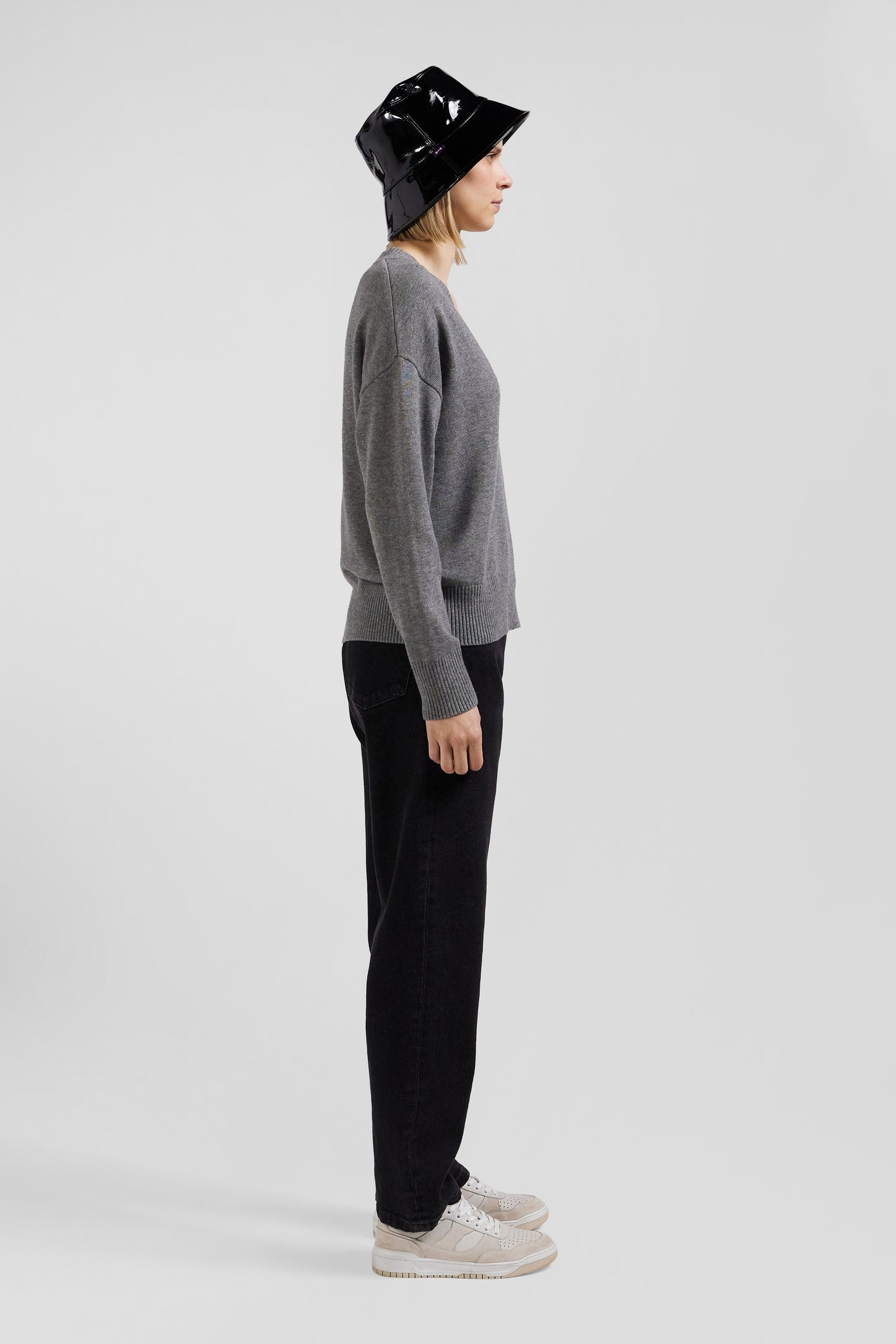 Relax light grey wool and cotton V-neck jumper