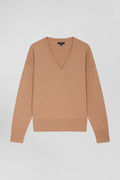 Relax camel wool and cotton V-neck jumper