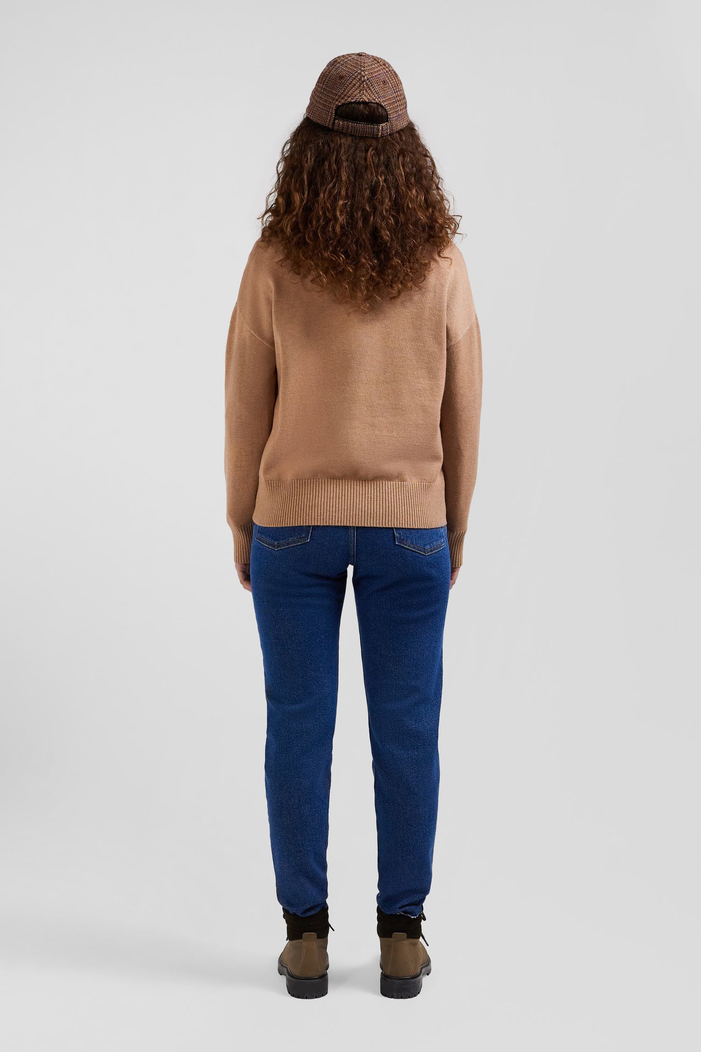 Relax camel wool and cotton V-neck jumper