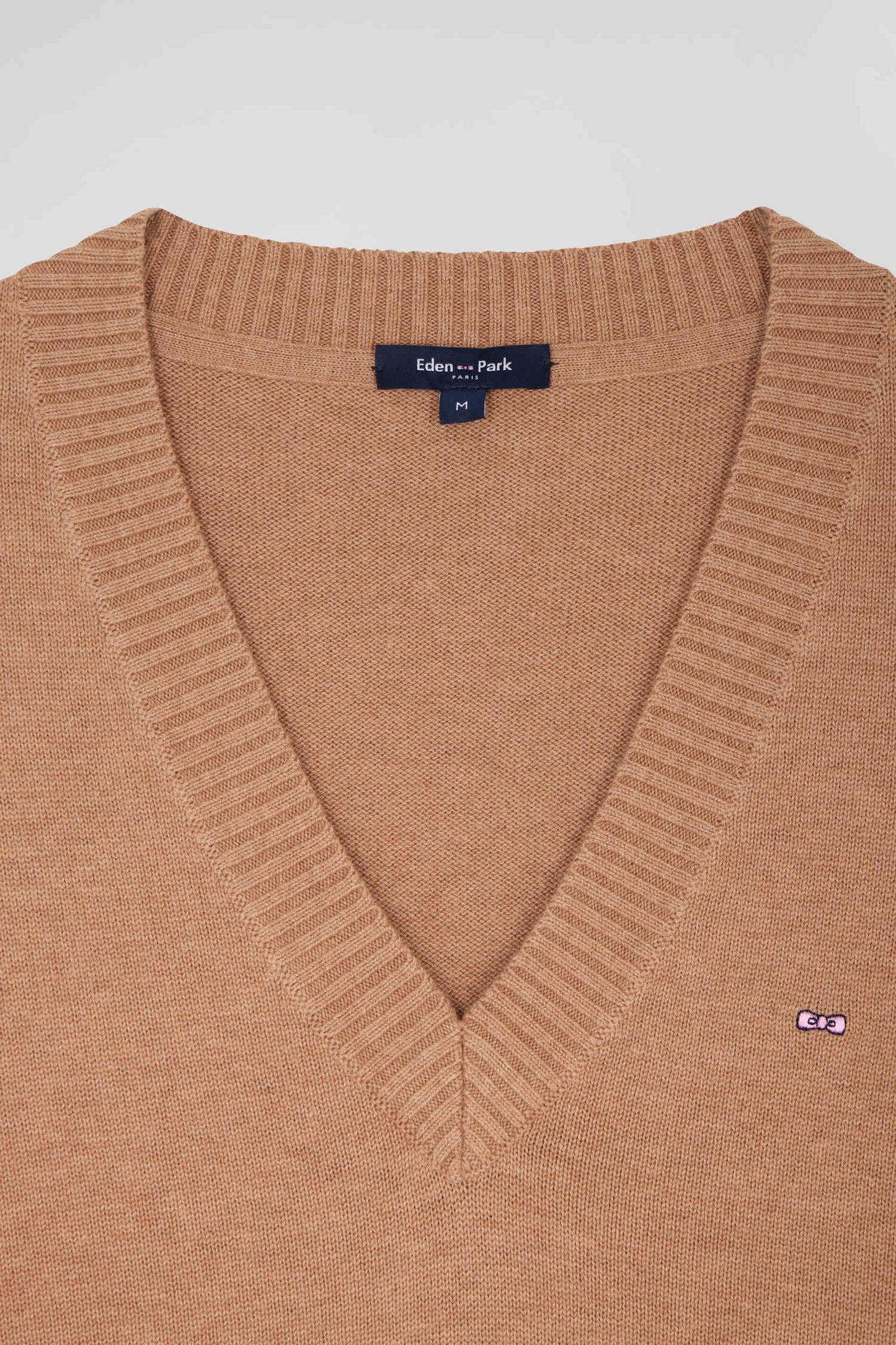 Relax camel wool and cotton V-neck jumper