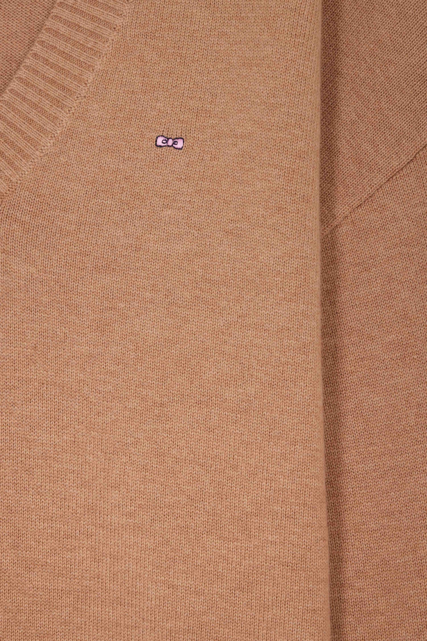 Relax camel wool and cotton V-neck jumper