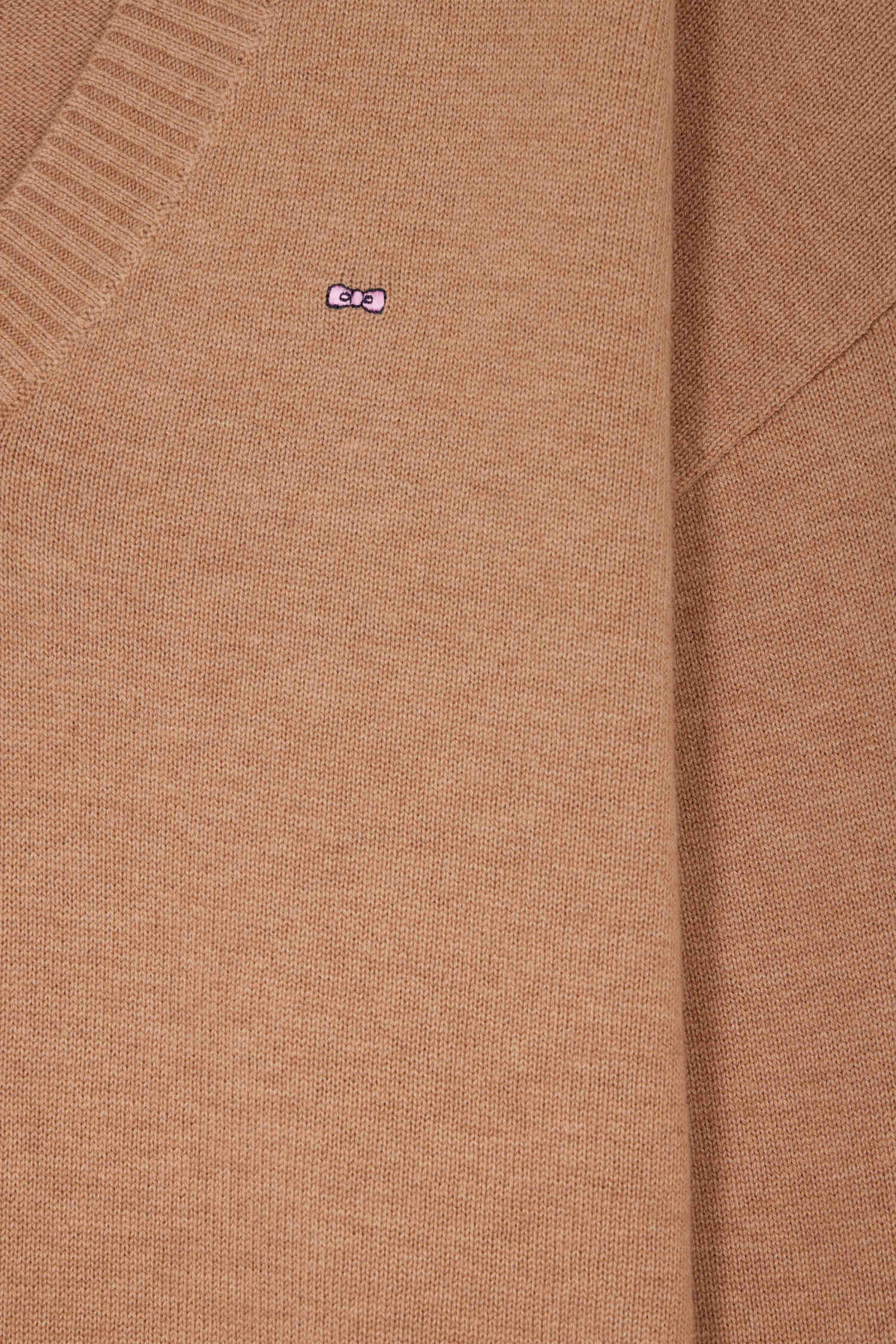 Relax camel wool and cotton V-neck jumper