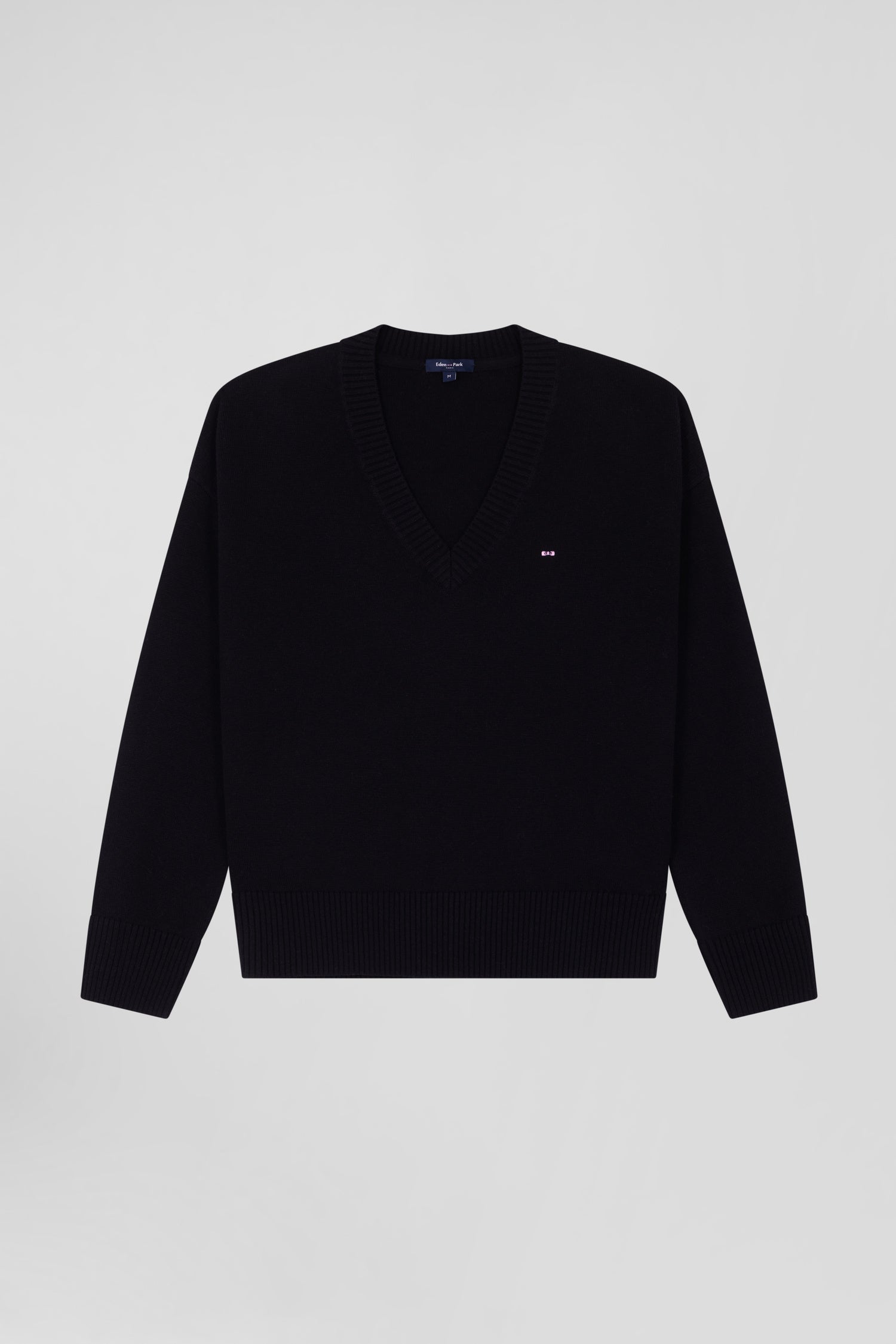 Relax black wool and cotton V-neck jumper