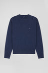 Pull col rond en laine et coton bleu marine coupe Relaxed