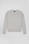 Pull col rond en laine et coton gris clair coupe Relaxed