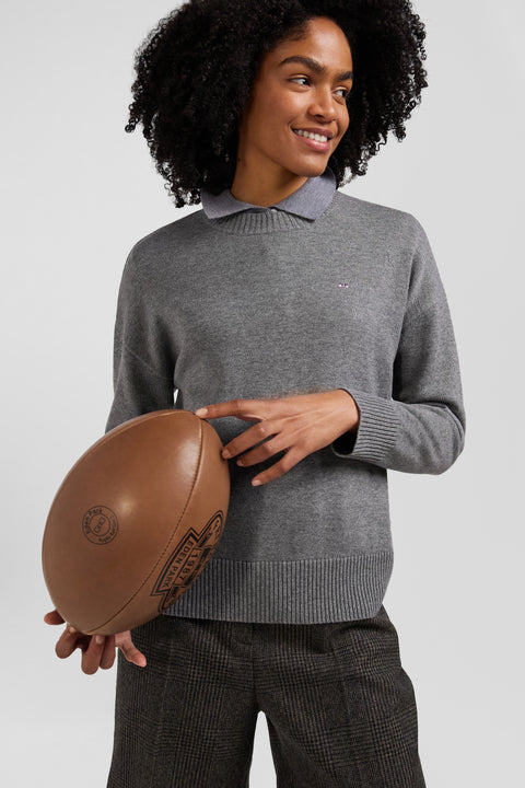 Pull col rond en laine et coton gris foncé coupe Relaxed - Image 2