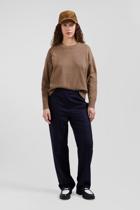 Pull col rond en laine et coton marron coupe Relaxed - Image 1