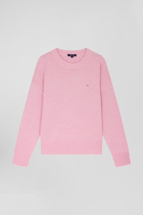 Pull col rond en laine et coton rose coupe Relaxed - Image 2