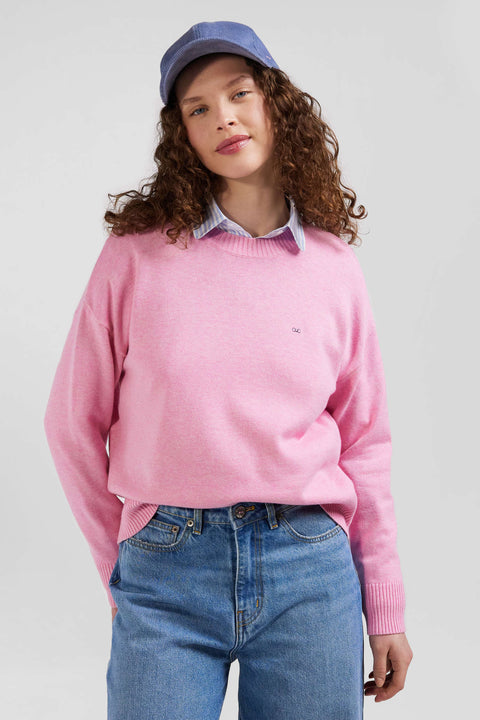 Pull col rond en laine et coton rose coupe Relaxed - Image 3