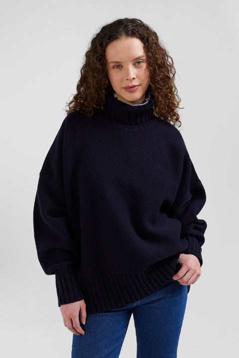 Pull col roulé en laine mélangée bleu marine coupe Oversized - Image 3