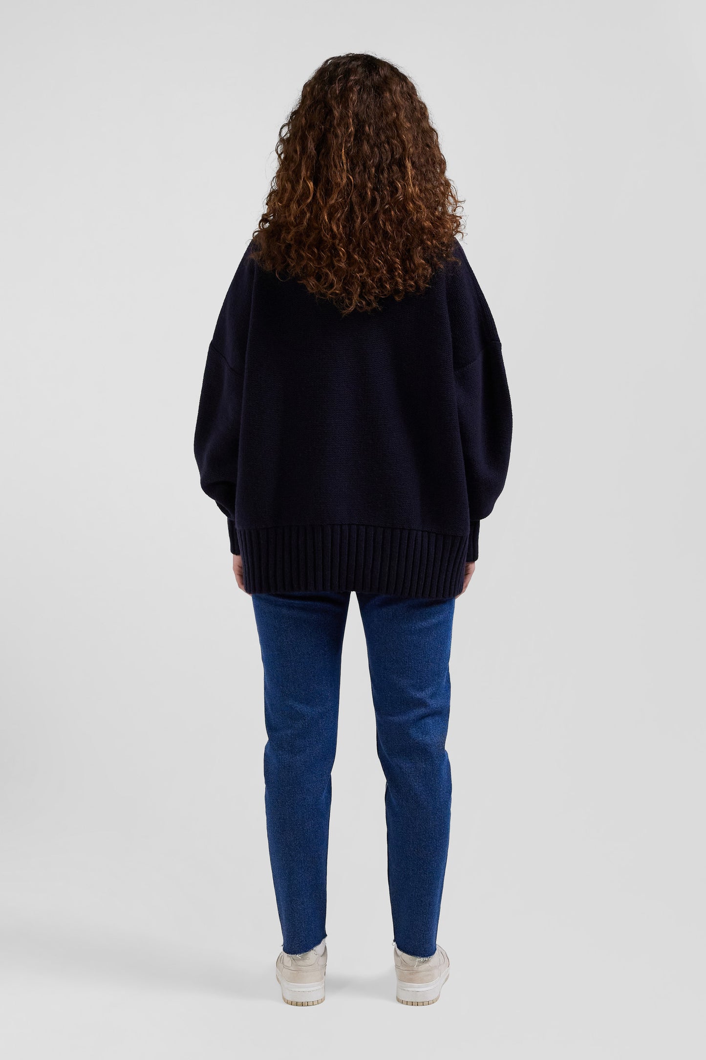 Oversize navy blue wool blend turtleneck jumper