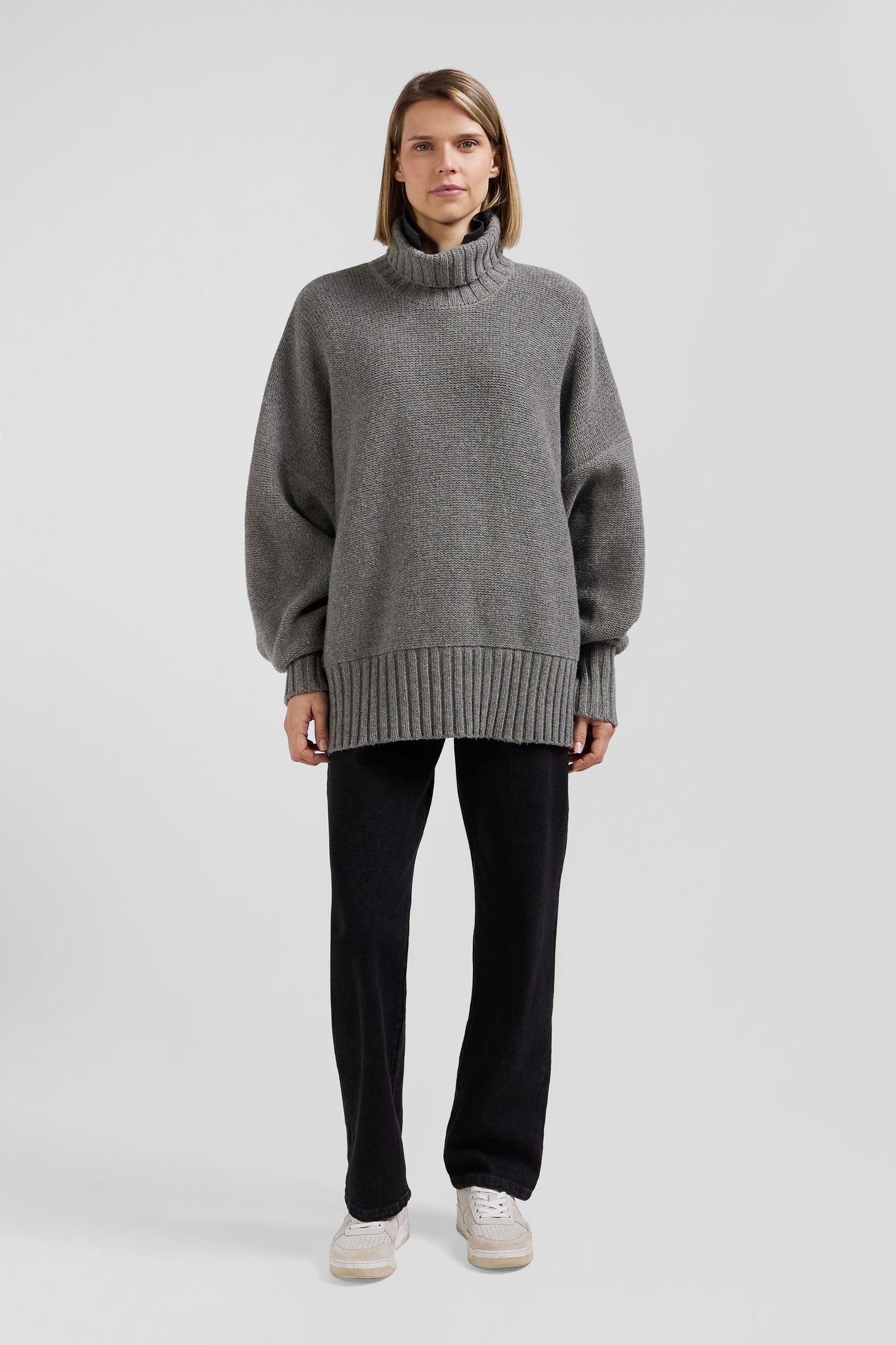 Oversize grey wool blend turtleneck jumper