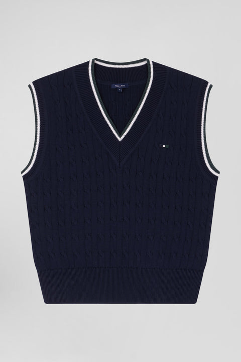 Relax navy cable-knit cotton V-neck sleeveless jumper - Image 2