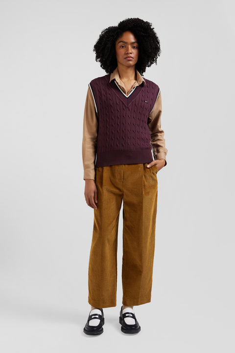 Pull col V sans manches en coton torsadé bordeaux coupe Relaxed - Image 1