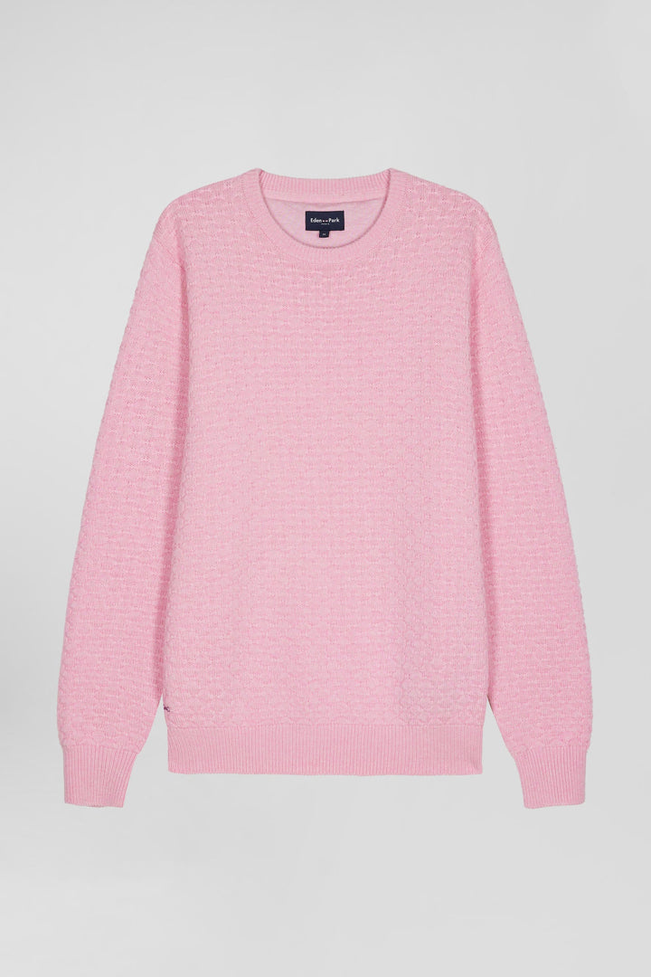 Pull col rond en laine et coton rose coupe Regular effet micro nœud papillon alt view