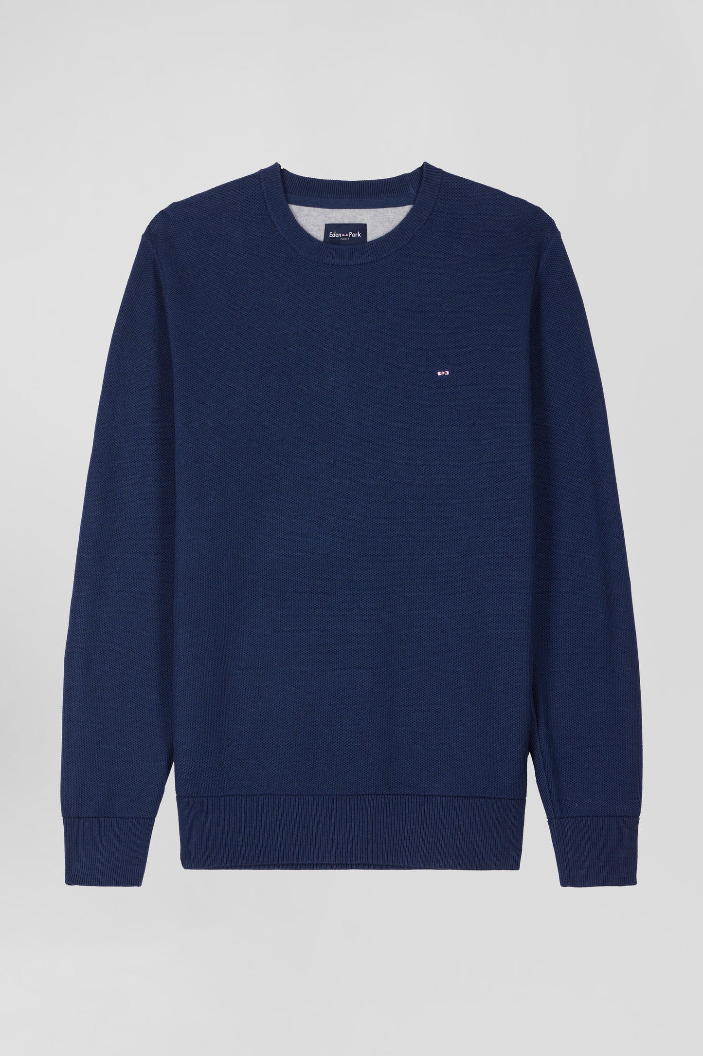 Pull col rond uni en coton bleu foncé coupe Regular