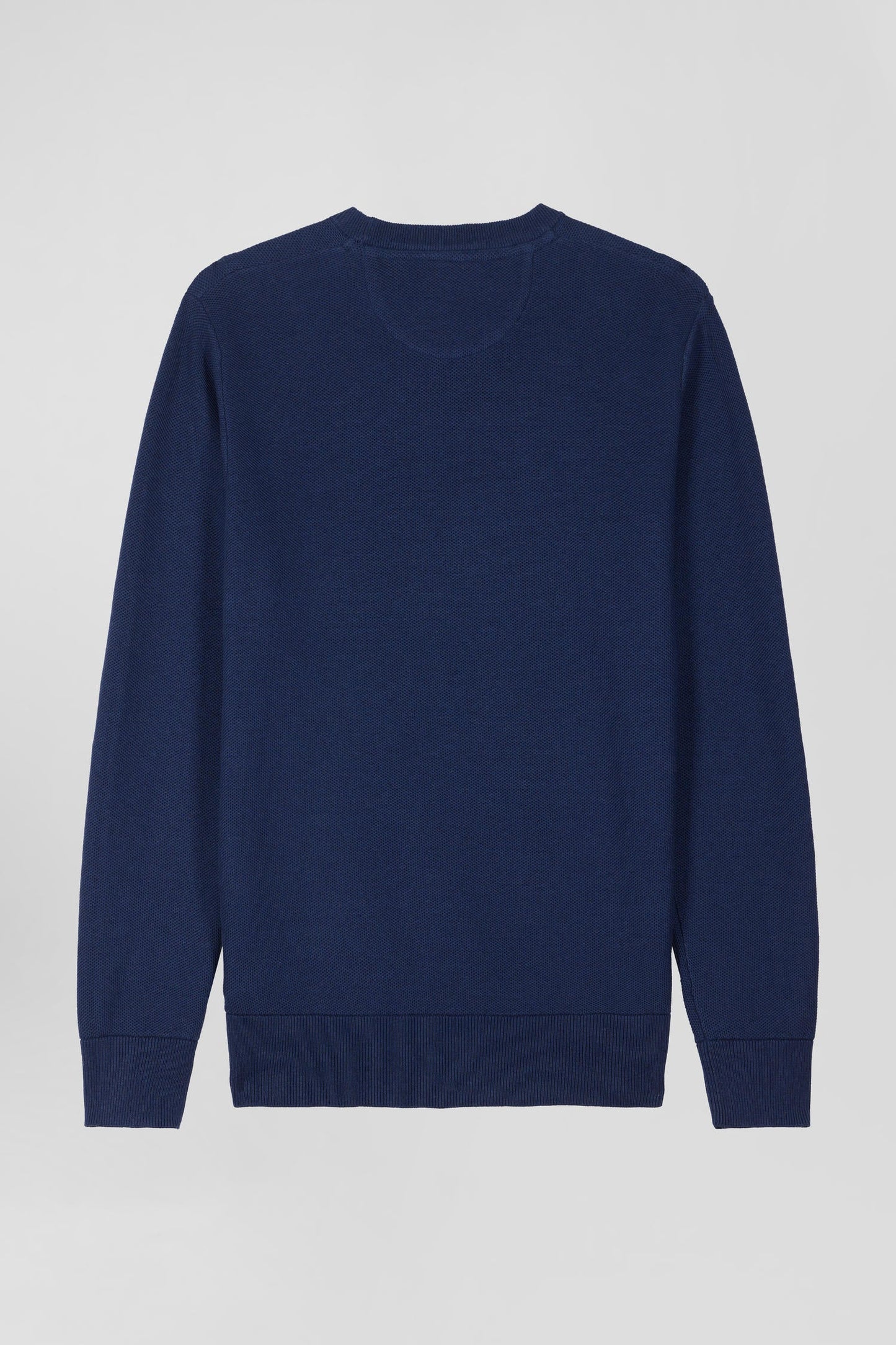 Pull col rond uni en coton bleu foncé coupe Regular - Image 5