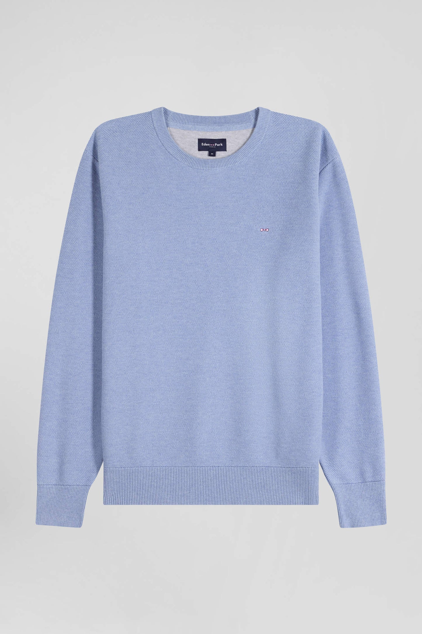 Regular sky blue cotton crew neck jumper