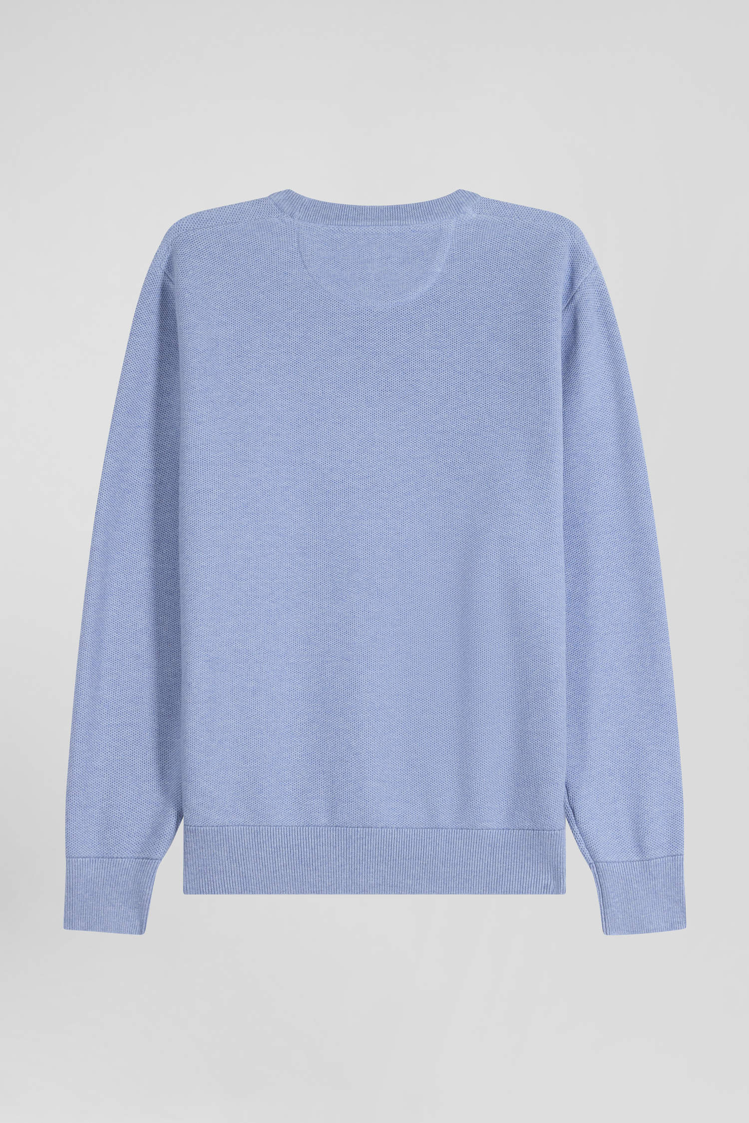 Pull col rond uni en coton ciel coupe Regular