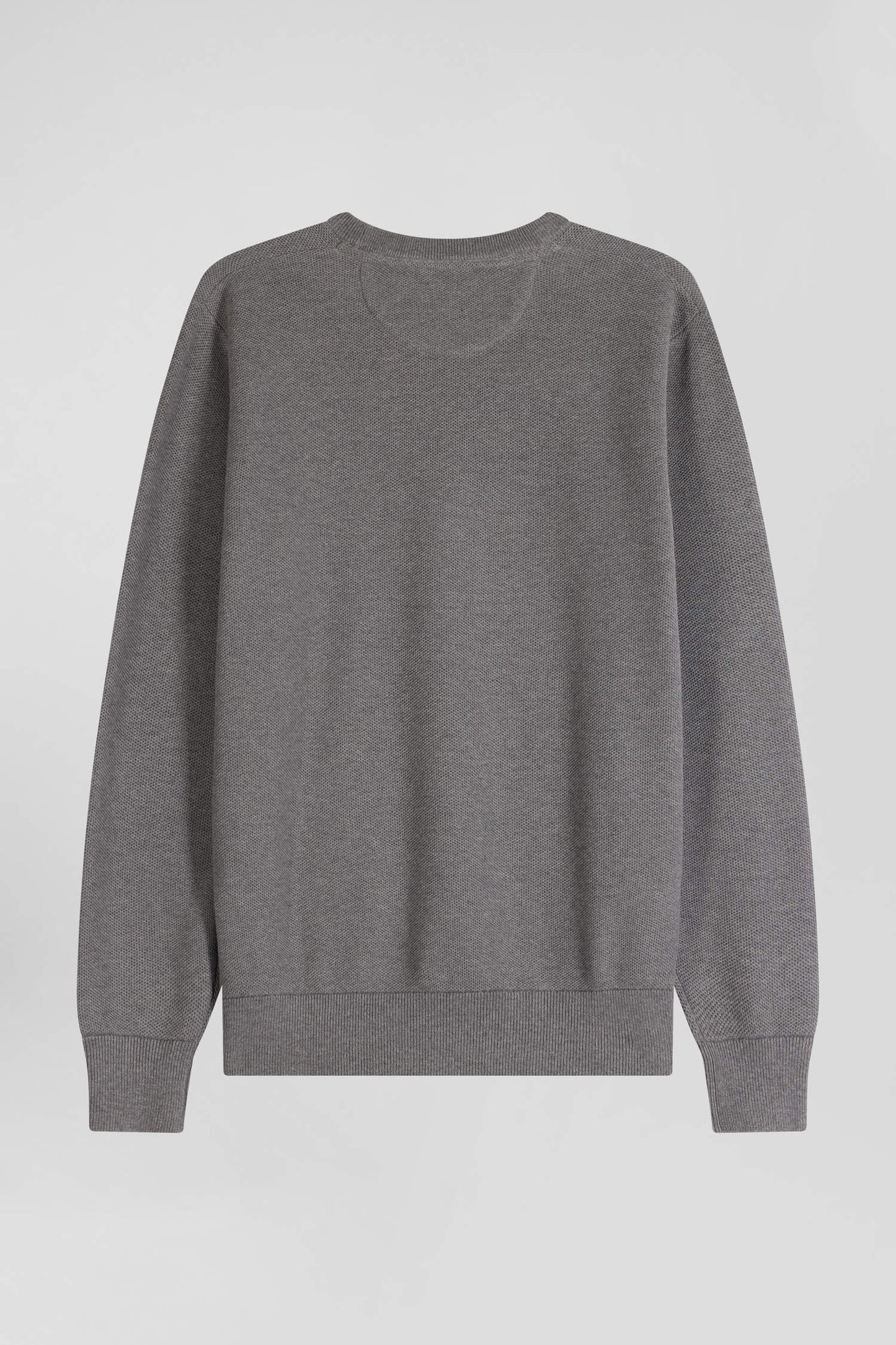 Pull col rond uni en coton gris coupe Regular - Image 5